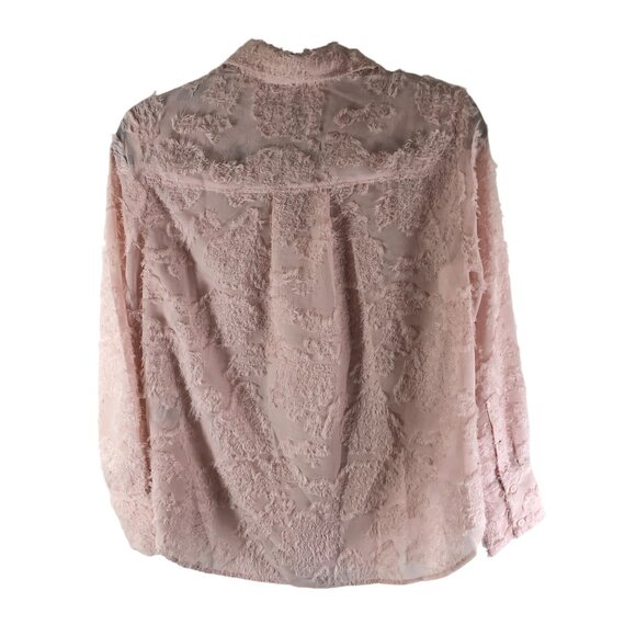 H&M Textured Fuzzy Burnout Light Pink Button-Up Long Sleeve Shirt XS - Picture 2 of 4